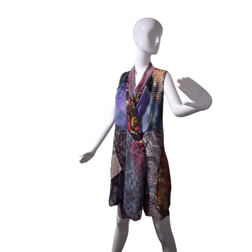 Asymmetrical Patchwork Colorful Mixed Media Womens One size Cottagecore Cardigan